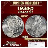 1934-d Peace Dollar $1 ms65 SEGS