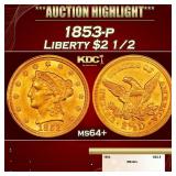 1853-p Gold Liberty Quarter Eagle $2 1/2 ms64+ SEG