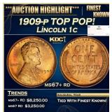 1909-p Lincoln Cent TOP POP! 1c ms67+ rd SEGS