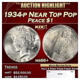 1934-p Peace Dollar Near Top Pop $1 ms66+ SEGS