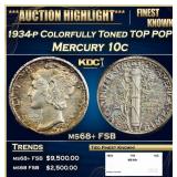 1934-p Mercury Dime Colorfully Toned TOP POP! 10c