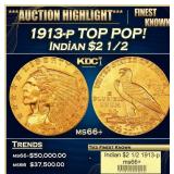 1913-p Gold Indian Quarter Eagle TOP POP! $2 1/2 m