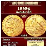 1916-s Gold Indian Half Eagle $5 ms64 USCG