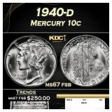 1940-d Mercury Dime 10c ms67 fsb SEGS