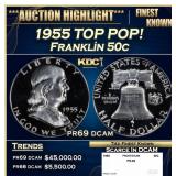 1955 Proof Franklin Half Dollar TOP POP! 50c pr69