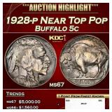 1928-p Buffalo Nickel Near Top Pop 5c ms67 SEGS