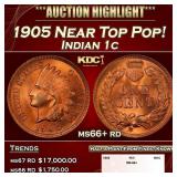 1905 Indian Cent Near Top Pop! 1c ms66+ rd SEGS