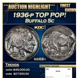 1936-p Buffalo Nickel TOP POP! 5c ms68+ SEGS