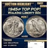 1945-p Walking Liberty Half Dollar TOP POP! 50c ms