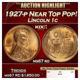 1927-p Lincoln Cent Near Top Pop! 1c ms67 rd SEGS