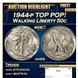 1944-p Walking Liberty Half Dollar TOP POP! 50c ms
