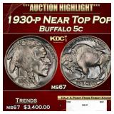 1930-p Buffalo Nickel Near Top Pop 5c ms67 SEGS