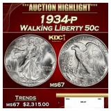 1934-p Walking Liberty Half Dollar 50c ms67 SEGS