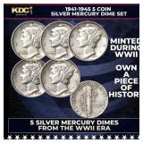 1941-1945 5 Coin Silver Mercury Dime "WWII Set"