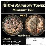 1941-s Mercury Dime Rainbow Toned 10c ms66+ fsb SE
