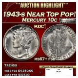 1943-s Mercury Dime Near Top Pop! 10c ms67+ fsb SE