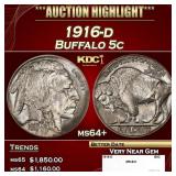 1916-d Buffalo Nickel 5c ms64+ SEGS