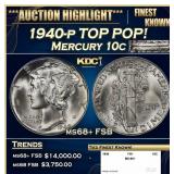 1940-p Mercury Dime TOP POP! 10c ms68+ FSB SEGS