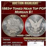 1883-p Morgan Dollar Toned Near Top POP! $1 ms66+