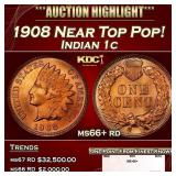 1908 Indian Cent Near Top Pop! 1c ms66+ rd SEGS