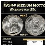 1934-p Washington Quarter Medium Motto 25c ms66+ S