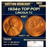 1934-d Lincoln Cent TOP POP! 1c ms67+ rd SEGS