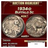 1934-d Buffalo Nickel 5c ms65+ SEGS