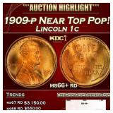 1909-p Lincoln Cent Near Top Pop! 1c ms66+ rd SEGS