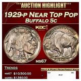 1929-p Buffalo Nickel Near Top Pop 5c ms67 SEGS