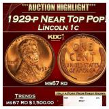 1929-p Lincoln Cent Near Top Pop! 1c ms67 rd SEGS