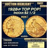 1928-p Gold Indian Quarter Eagle TOP POP! $2 1/2 m