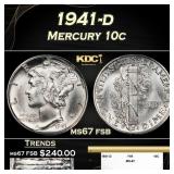 1941-d Mercury Dime 10c ms67 fsb SEGS