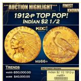 1912-p Gold Indian Quarter Eagle TOP POP! $2 1/2 m