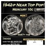 1942-p Mercury Dime Near Top Pop! 10c ms67+ fsb SE
