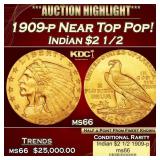 1909-p Gold Indian Quarter Eagle Near Top Pop! $2