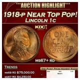 1918-p Lincoln Cent Near Top Pop! 1c ms67+ rd SEGS