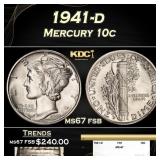1941-d Mercury Dime 10c ms67 fsb SEGS