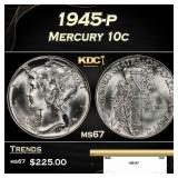 1945-p Mercury Dime 10c ms67 SEGS