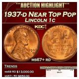 1937-d Lincoln Cent Near Top Pop 1c ms67+ rd SEGS