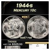 1944-s Mercury Dime 10c ms67 fsb SEGS