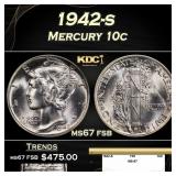 1942-s Mercury Dime 10c ms67 fsb SEGS