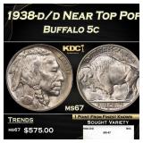 1938-d/d Buffalo Nickel Near Top Pop 5c ms67 SEGS
