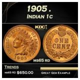 1905 Indian Cent . 1c Grades ms65 rd