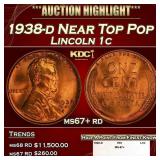 1938-d Lincoln Cent Near Top Pop 1c ms67+ rd SEGS