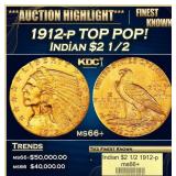 1912-p Gold Indian Quarter Eagle TOP POP! $2 1/2 m