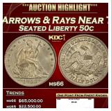 1853-p Arrows & Rays Seated Half Dollar Near Top P
