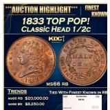 1833 Classic Head half cent TOP POP! 1/2c ms66 rb