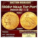 1908-p Gold Indian Quarter Eagle Near Top Pop! $2