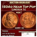 1934-d Lincoln Cent Near Top Pop 1c ms66+ rd SEGS