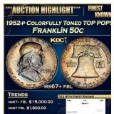 1952-p Franklin Half Dollar Colorfully Toned TOP P